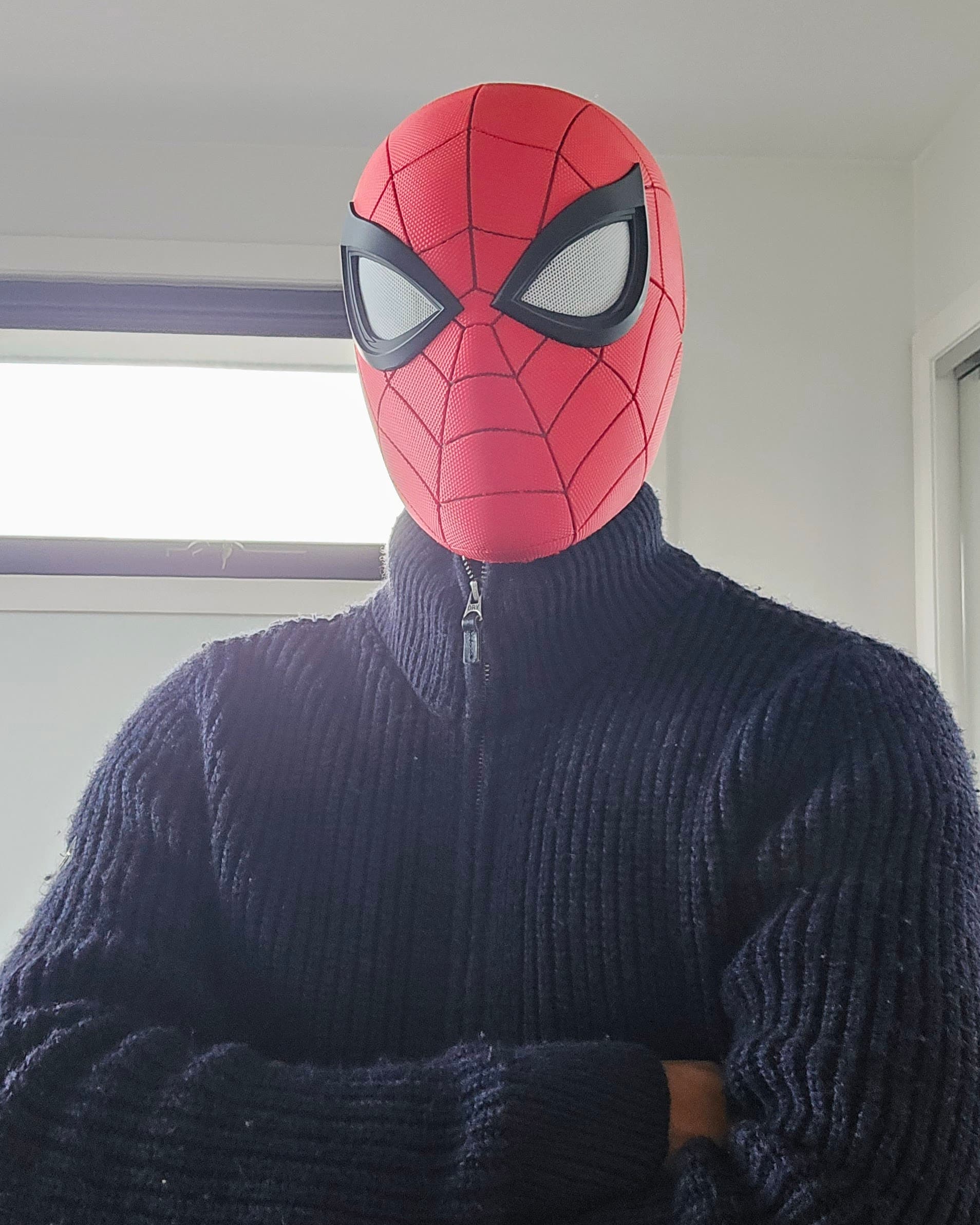 Abhi Suthar, Co-Founder, wearing a Spider-Man mask with arms crossed